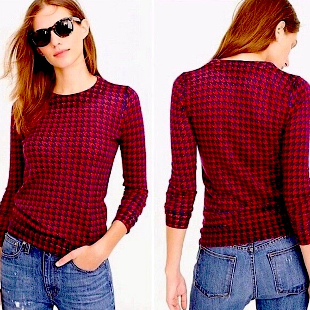 Stylish J Crew Red and Black Houndstooth Women's Top